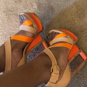 Casadei Orange Patent Leather Ankle Strap
Tan Heels 7 1/2